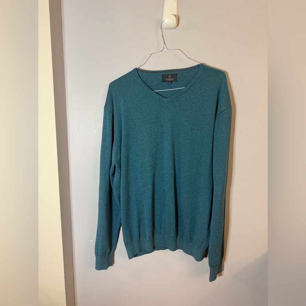 Vedoneire Men’s V-Neck Sweater Teal Blue 2XL 100% Cotton